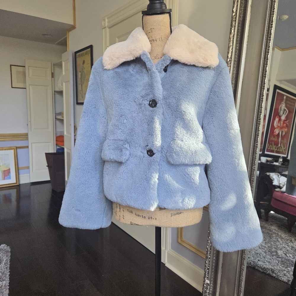 SHACI Light Blue Faux Fur Jacket Size M